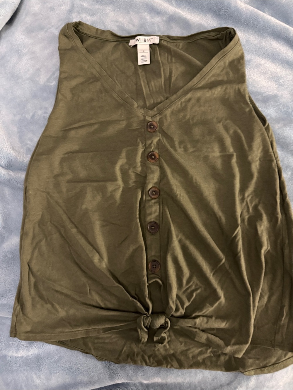 White House Black Market Olive V-Neck Button Tie-Hem Tank